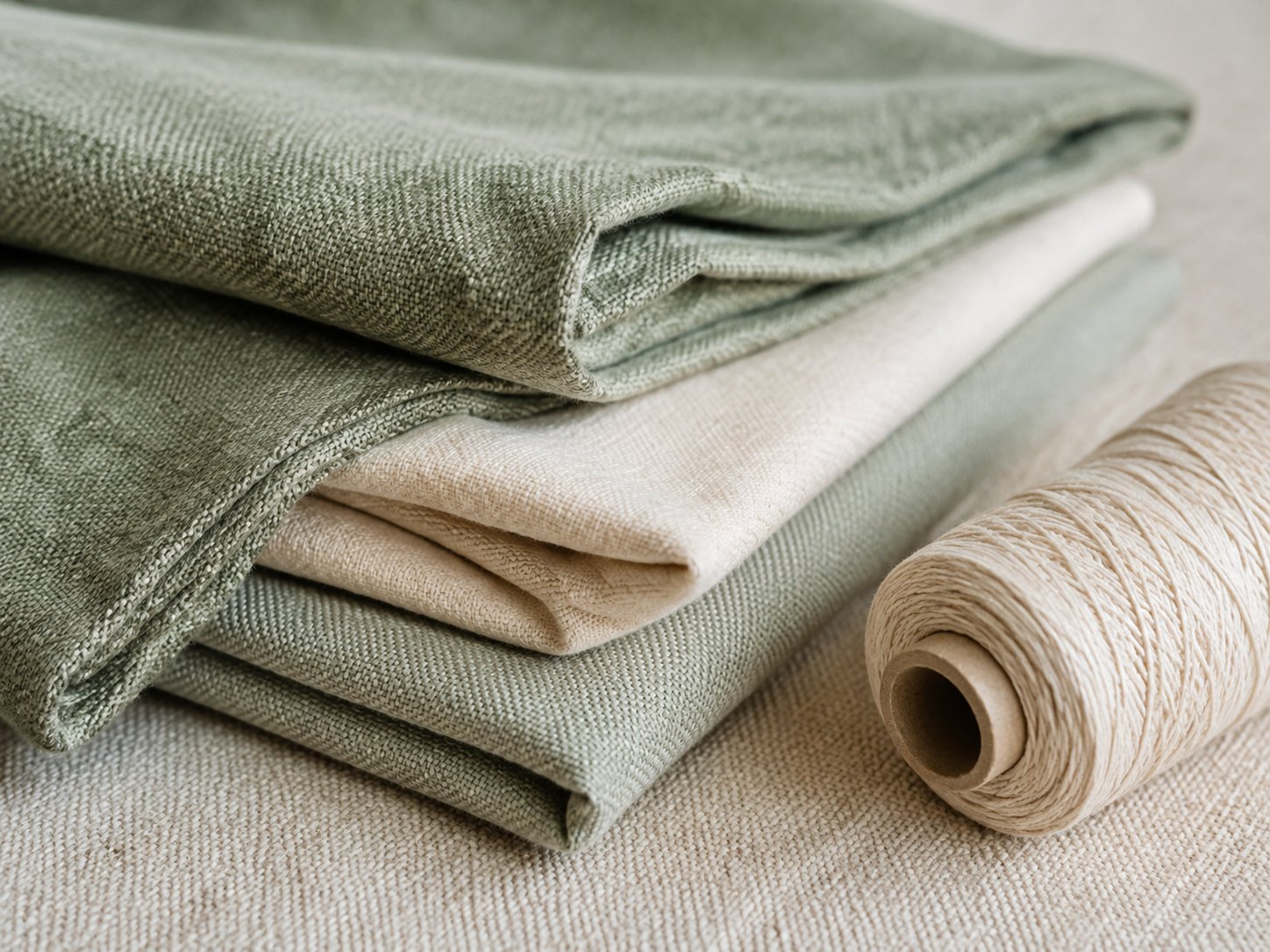 Illustrative folded material swatches and thread cone